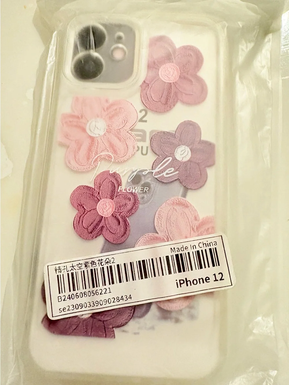Clear Purple Pink Floral Pattern Back Case Cover for Apple iPhone 12